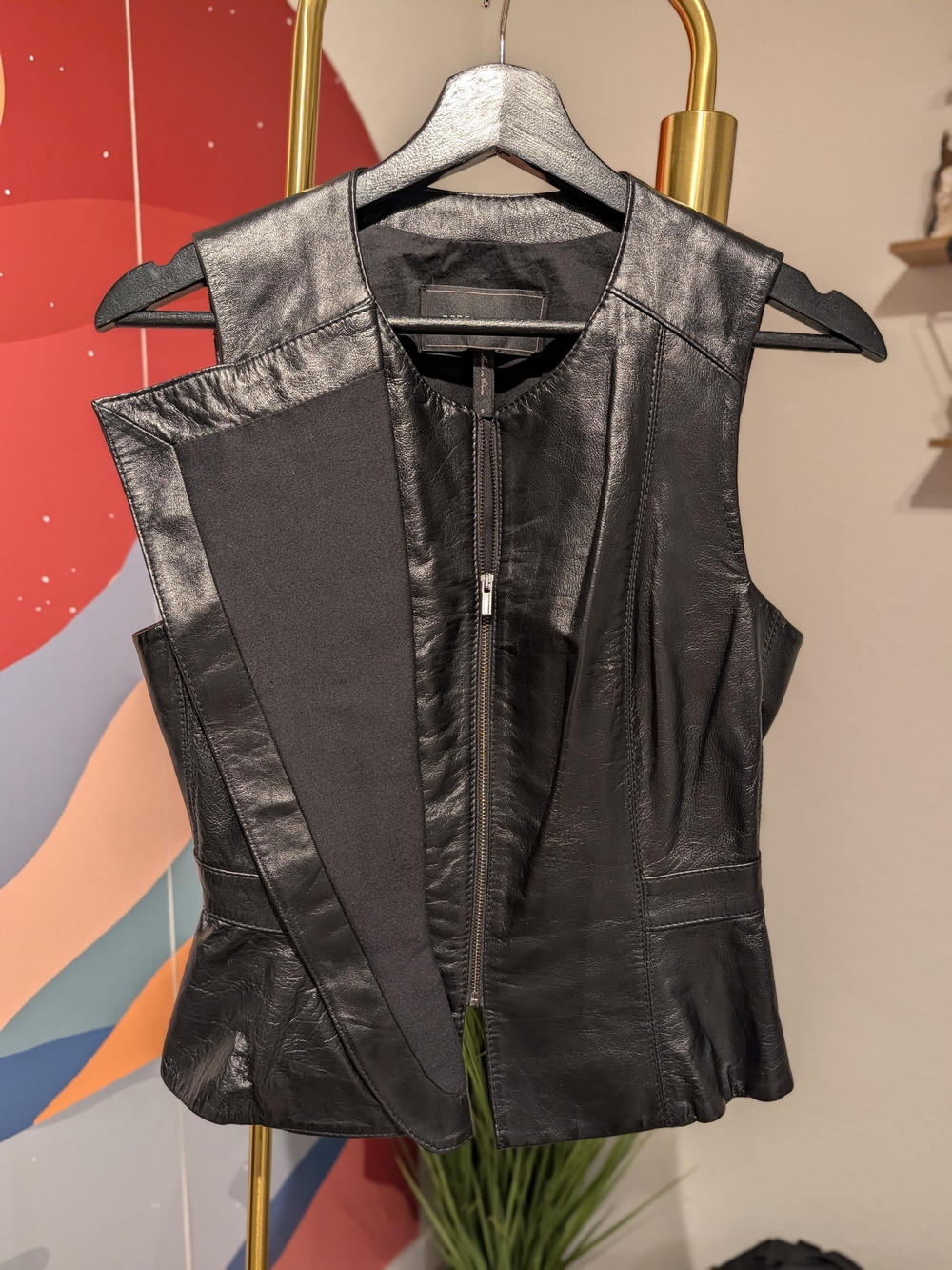 BCBGMaxAzria Black Lamb Leather Zip-Front Women's Vest